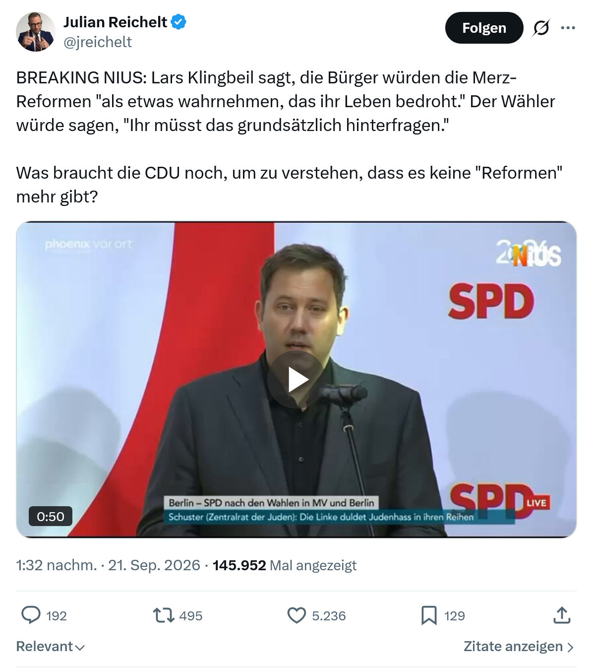 Julian Reichelt: BREAKING NIUS...