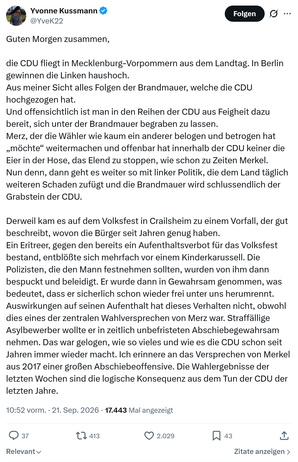 Yvonne Kussmann: Guten Morgen zusammen...