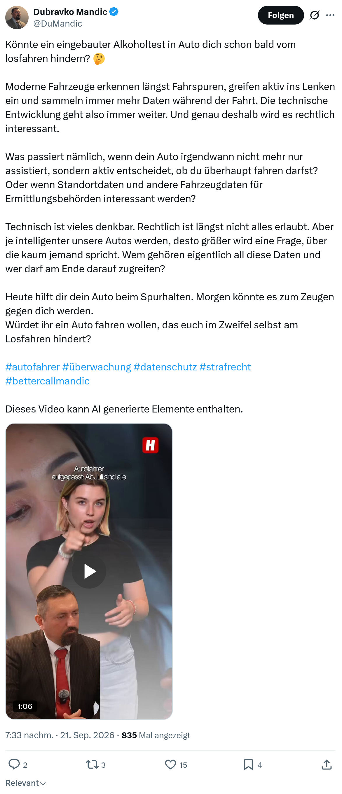 Dubravko Mandic: Könnte ein eingebauter Alkoholtest...