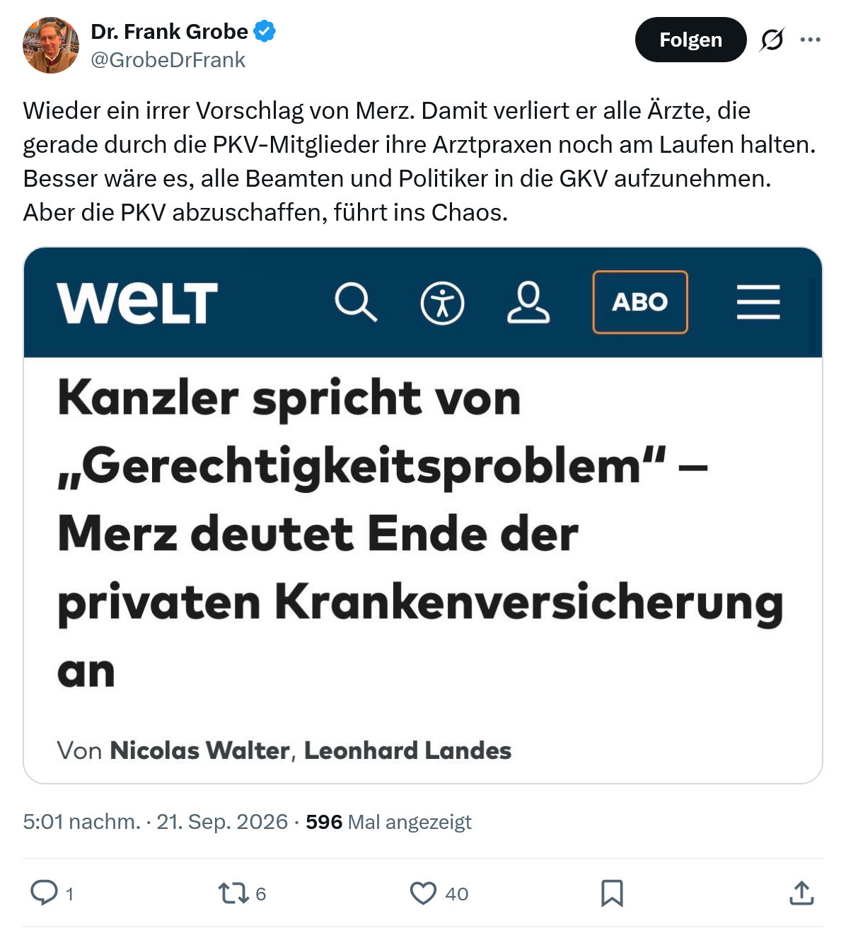 Frank Grobe: Wieder ein irrer Vorschlag...