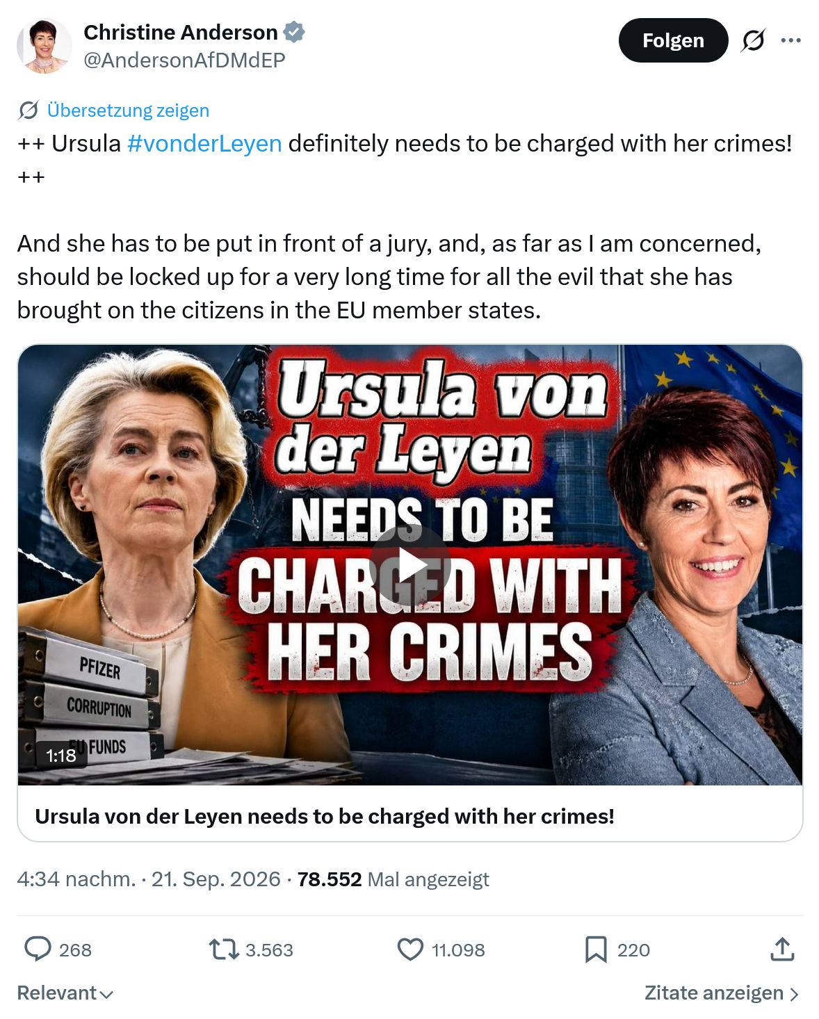 Christine Anderson: Ursula #vonderLeyen definitely needs...