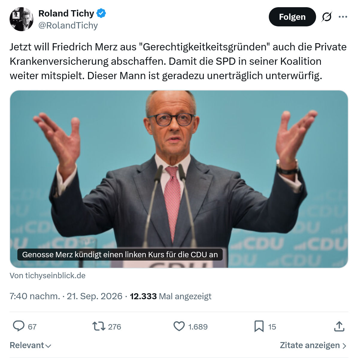 Roland Tichy: Jetzt will Friedrich Merz...