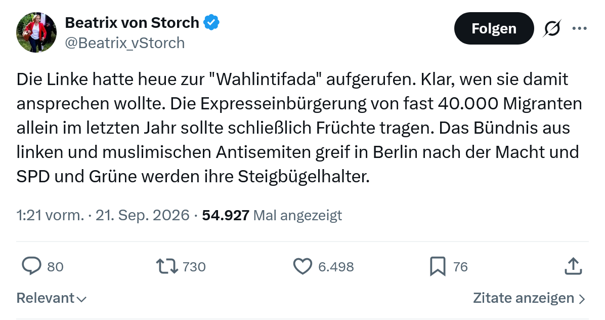 Beatrix von Storch: Die Linke hatte heue zur...