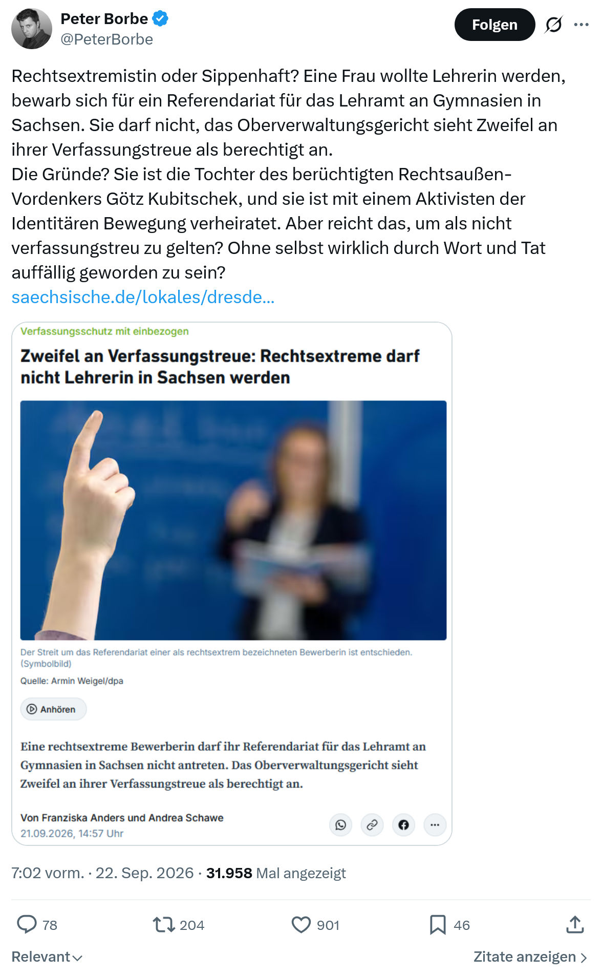 Peter Borbe: Rechtsextremistin oder Sippenhaft...