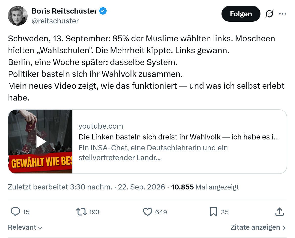 Boris Reitschuster: Schweden, 13. September...