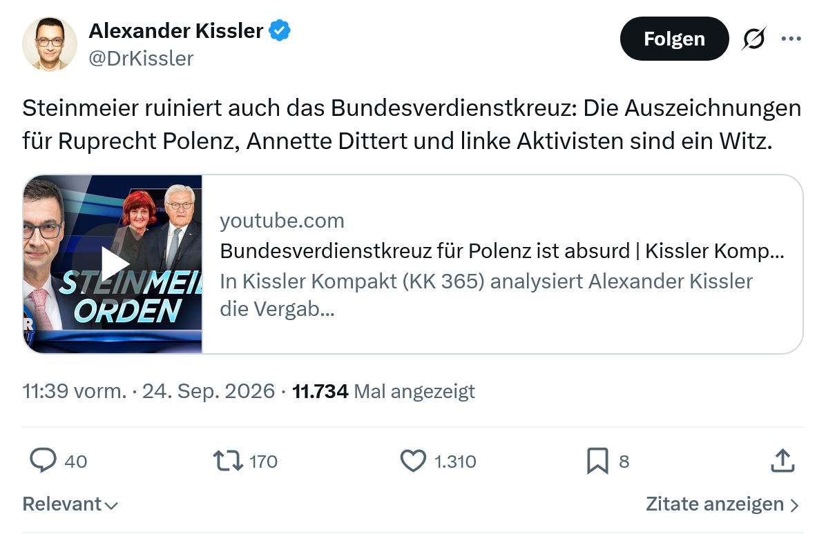 Alexander Kissler: Steinmeier ruiniert auch...