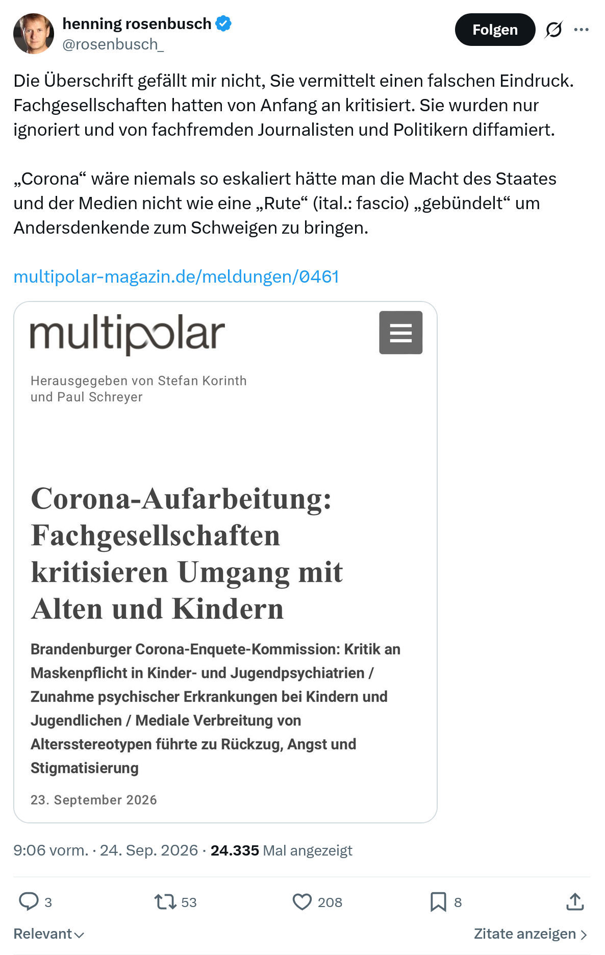henning rosenbusch: Die Überschrift gefällt mir nicht...