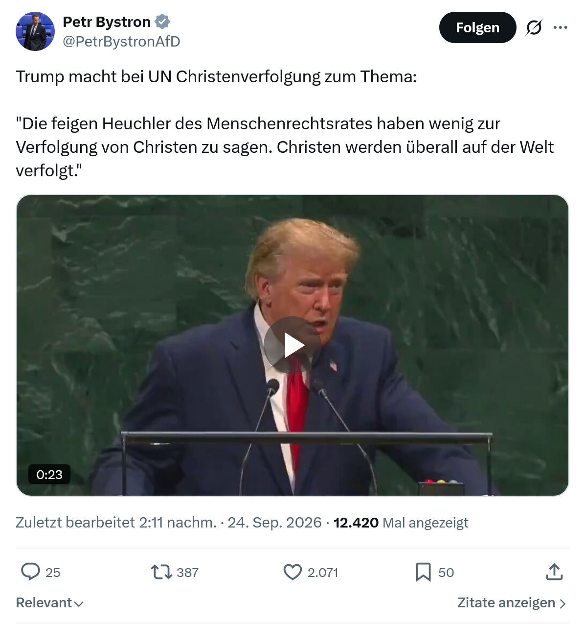 Petr Bystron: Trump macht bei UN...
