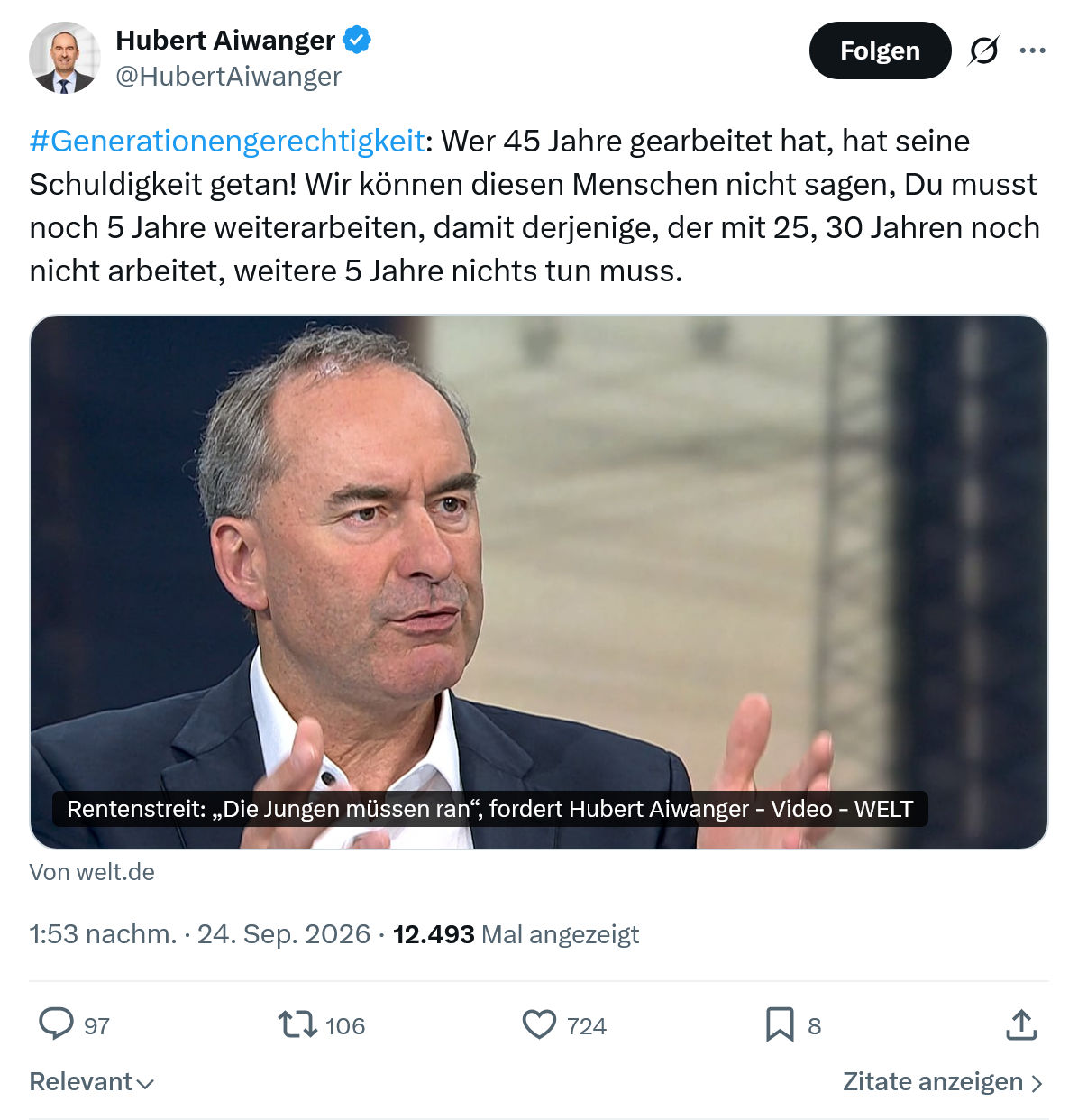 Hubert Aiwanger: #Generationengerechtigkeit...