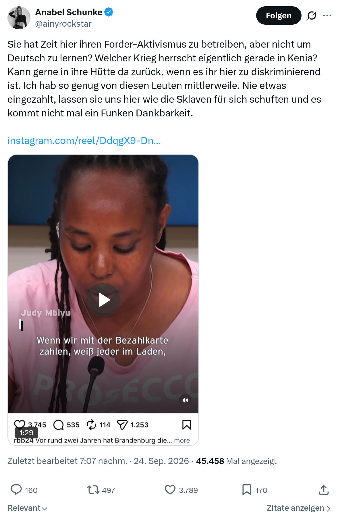 Anabel Schunke: Sie hat Zeit hier ihren Forder-Aktivismus...