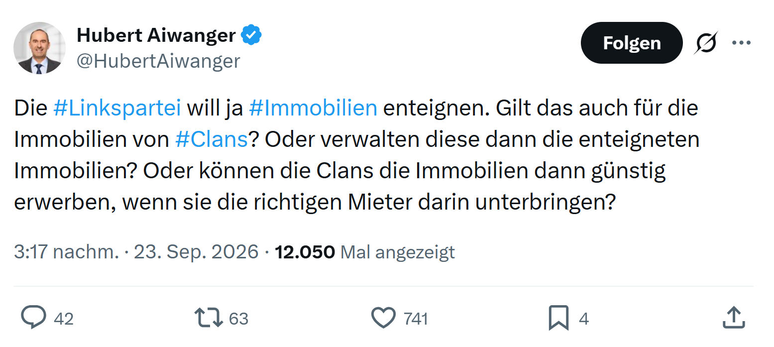 Hubert Aiwanger: Die #Linkspartei will ja #Immobilien...