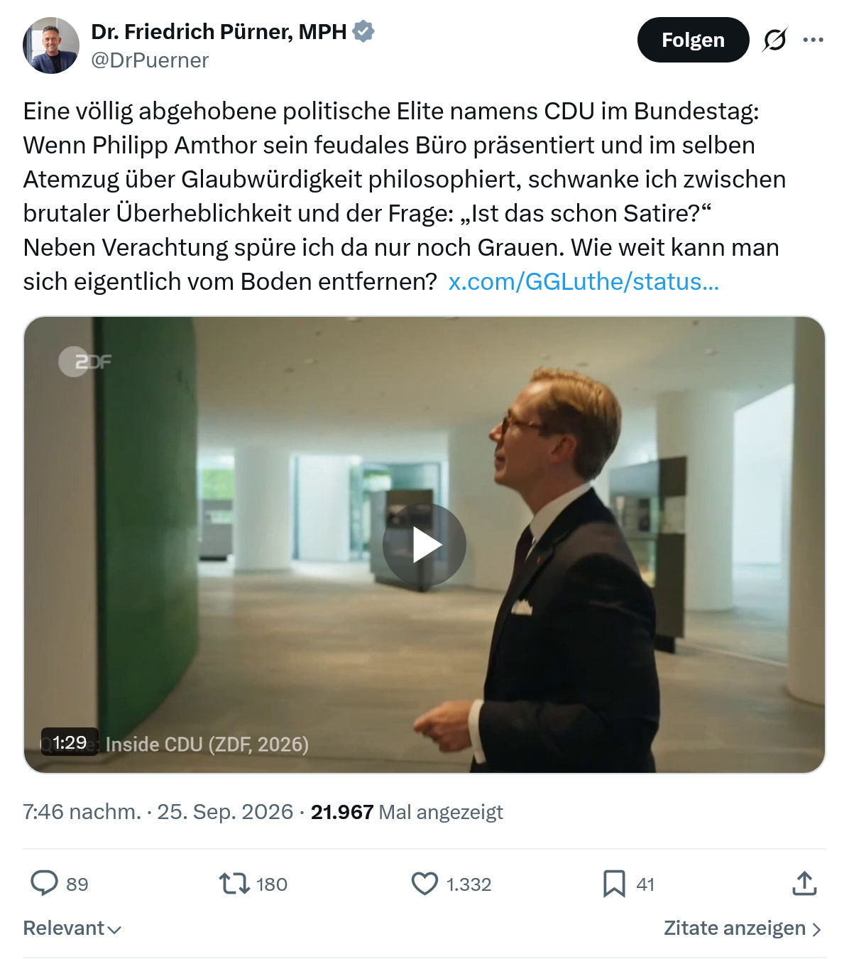 Friedrich Pürner: Eine völlig abgehobene politische Elite...