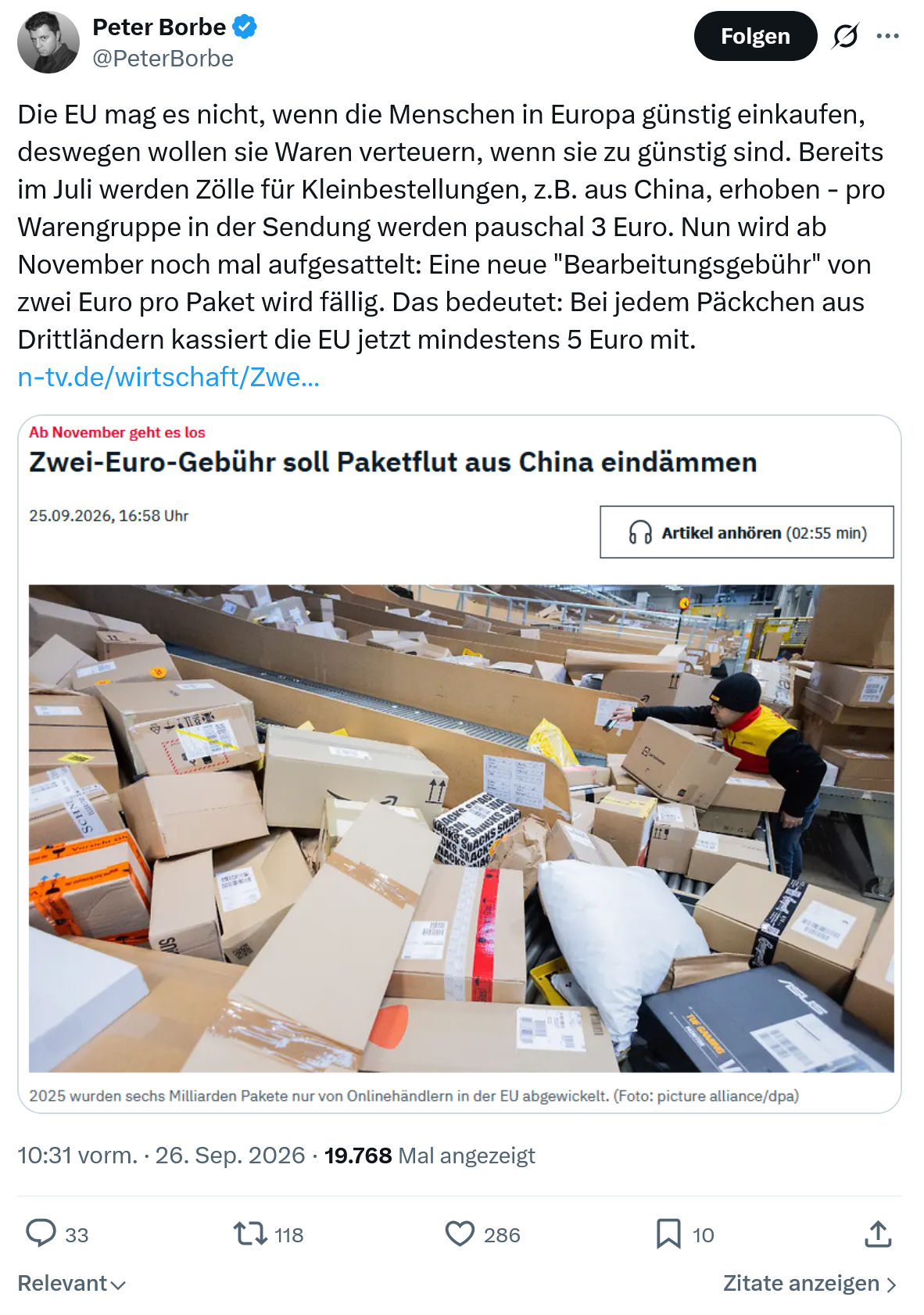 Peter Borbe: Die EU mag es nicht...