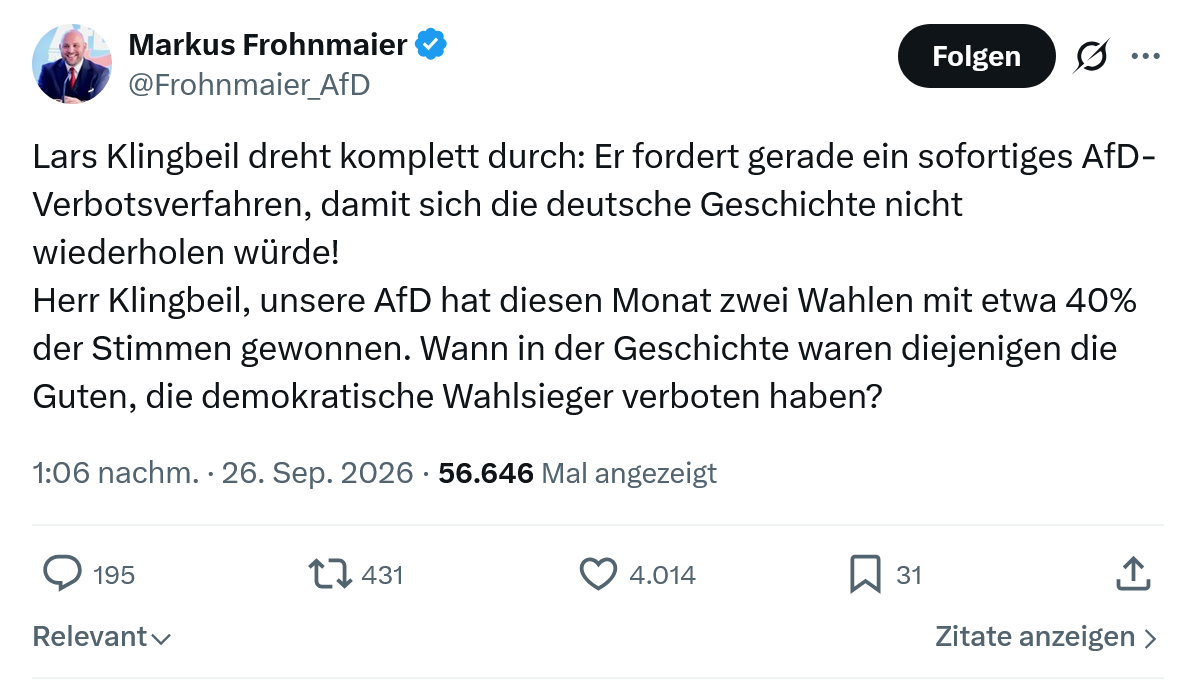 Markus Frohnmaier: Lars Klingbeil dreht komplett durch...