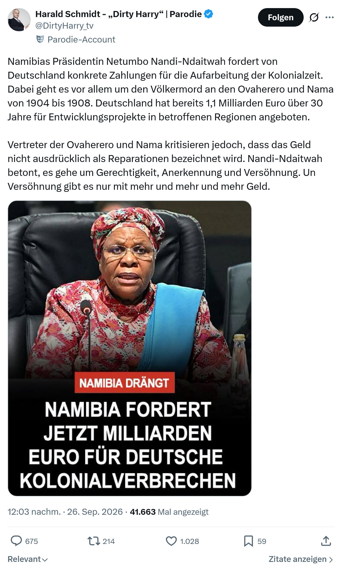Harald Schmidt: Namibias Präsidentin...