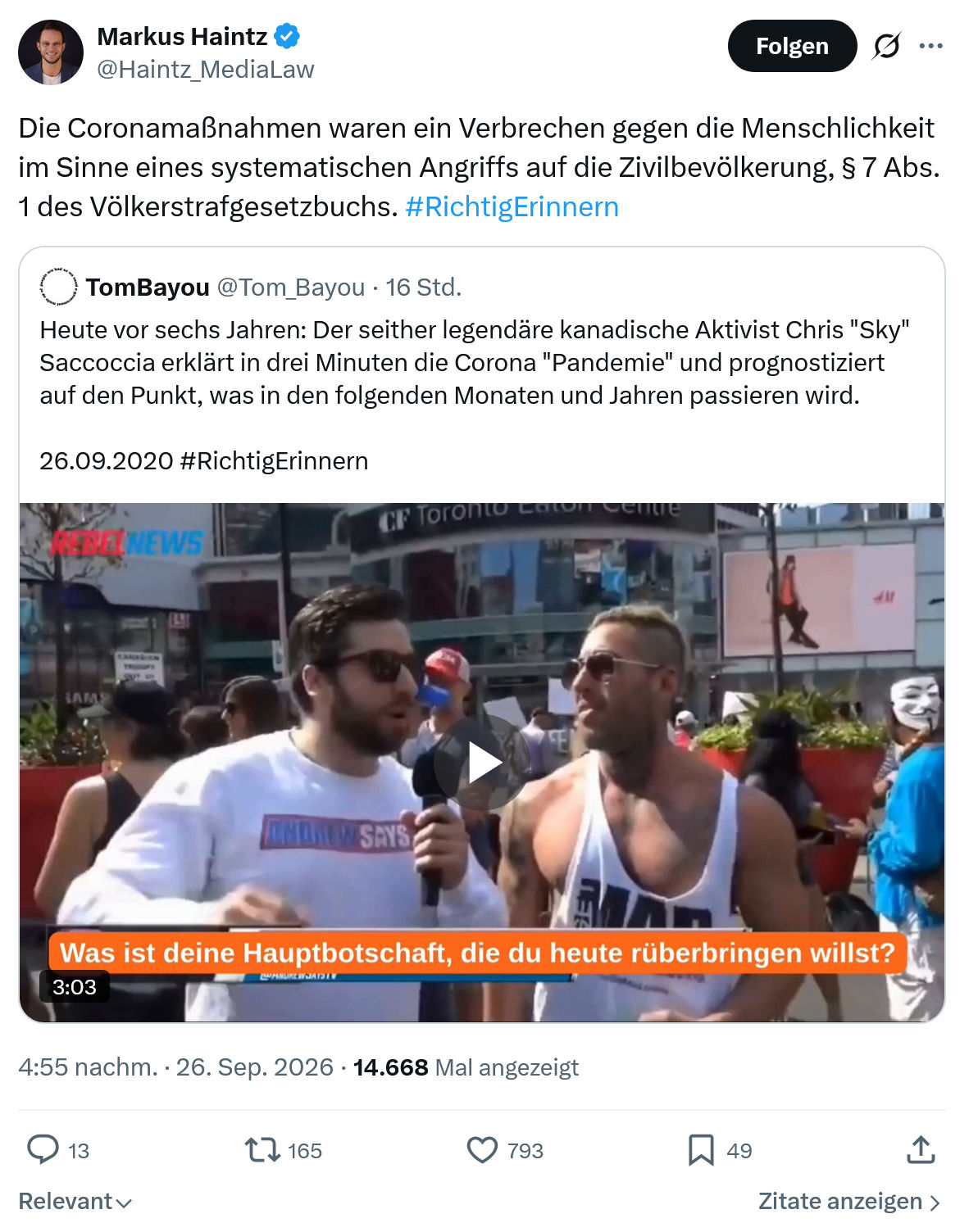 Markus Haintz: Die Coronamaßnahmen...