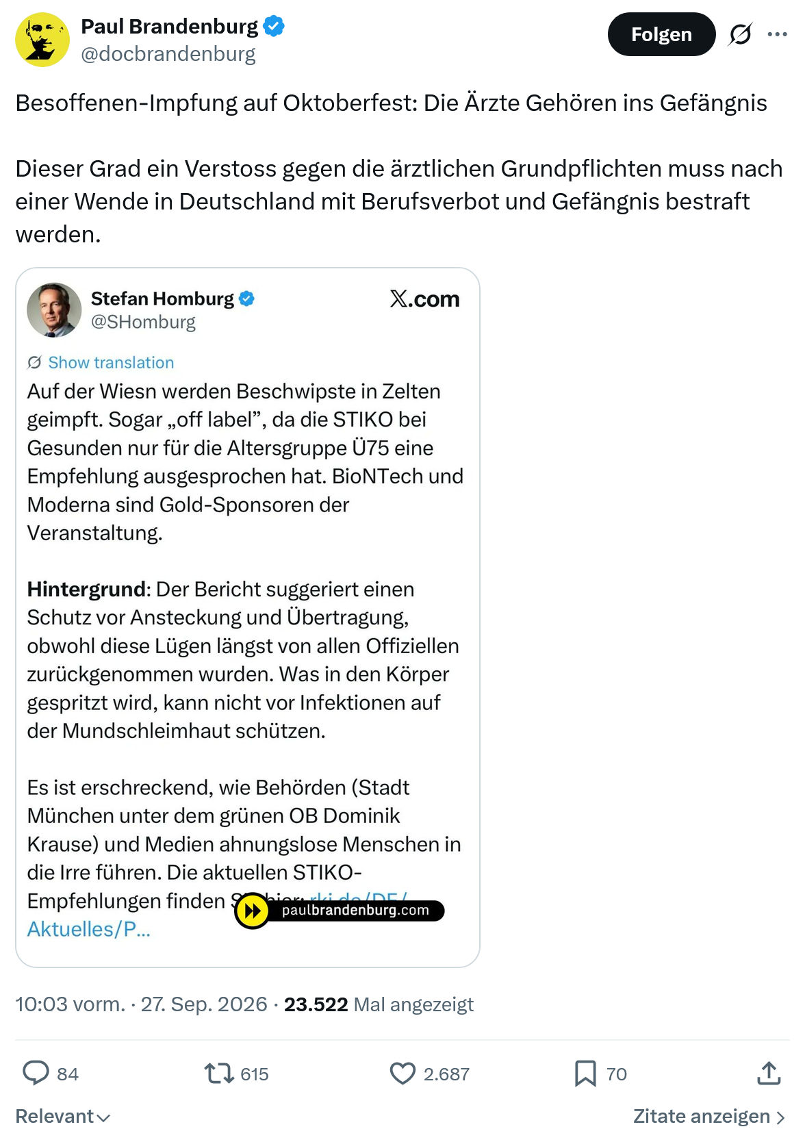 Paul Brandenburg: Besoffenen-Impfung auf Oktoberfest...