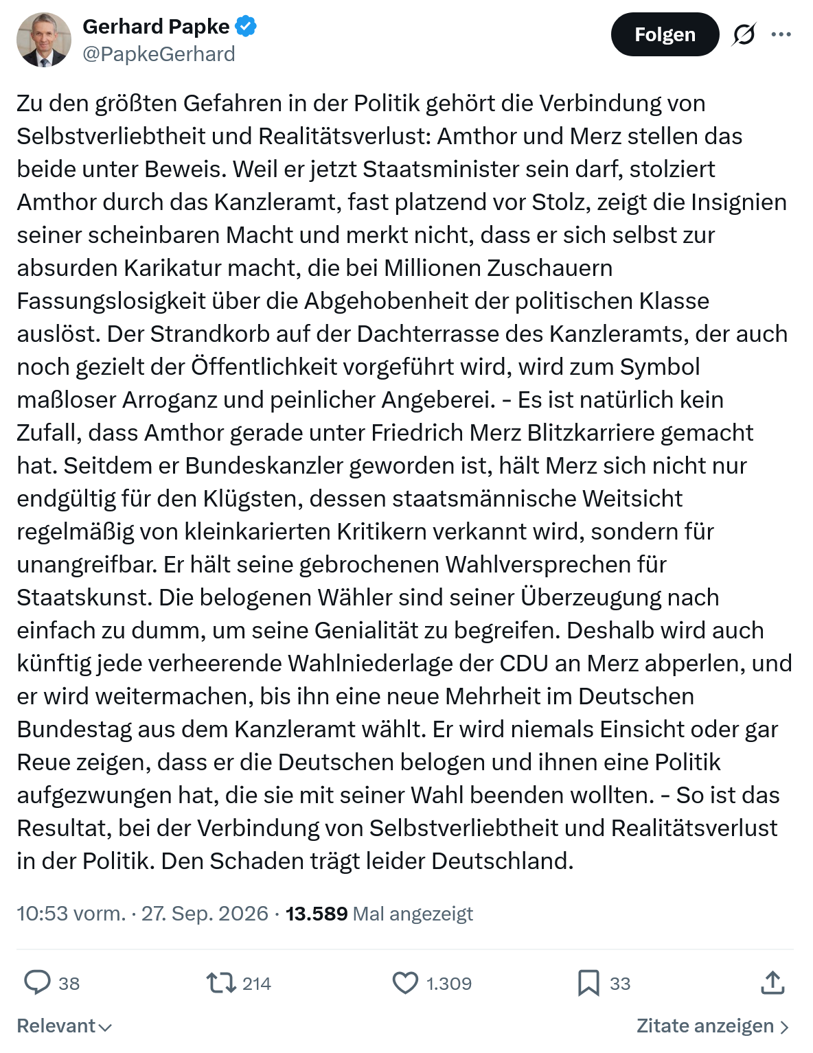 Gerhard Papke: Zu den größten Gefahren...