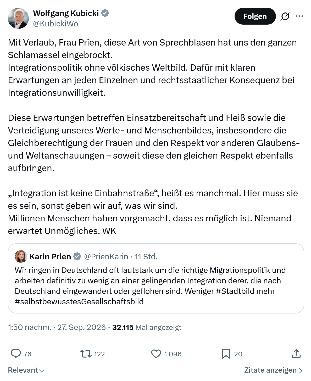 Wolfgang Kubicki: Mit Verlaub, Frau Prien, diese Art...