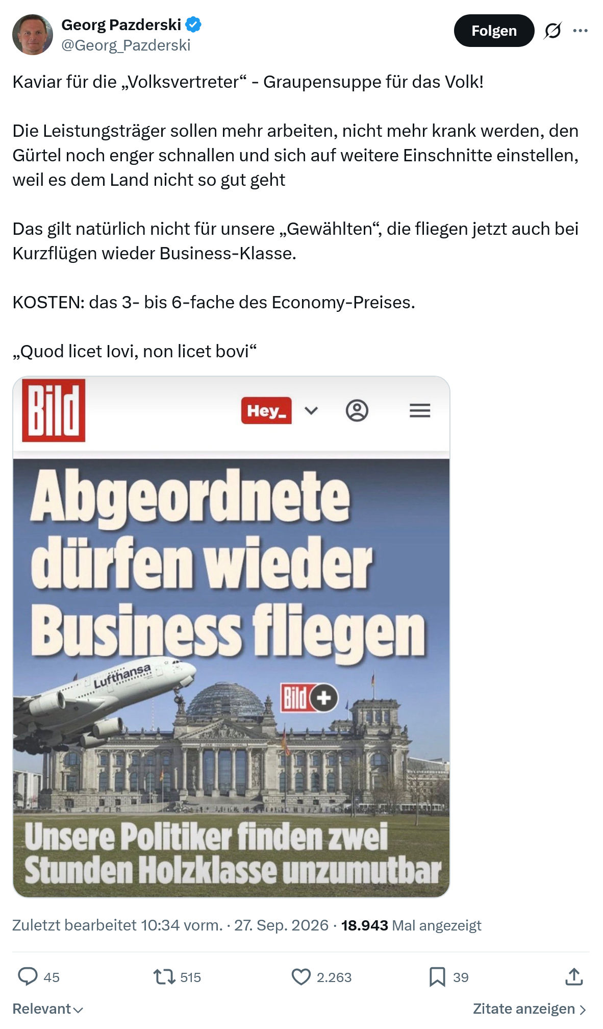 Georg Pazderski: Kaviar für die „Volksvertreter“...