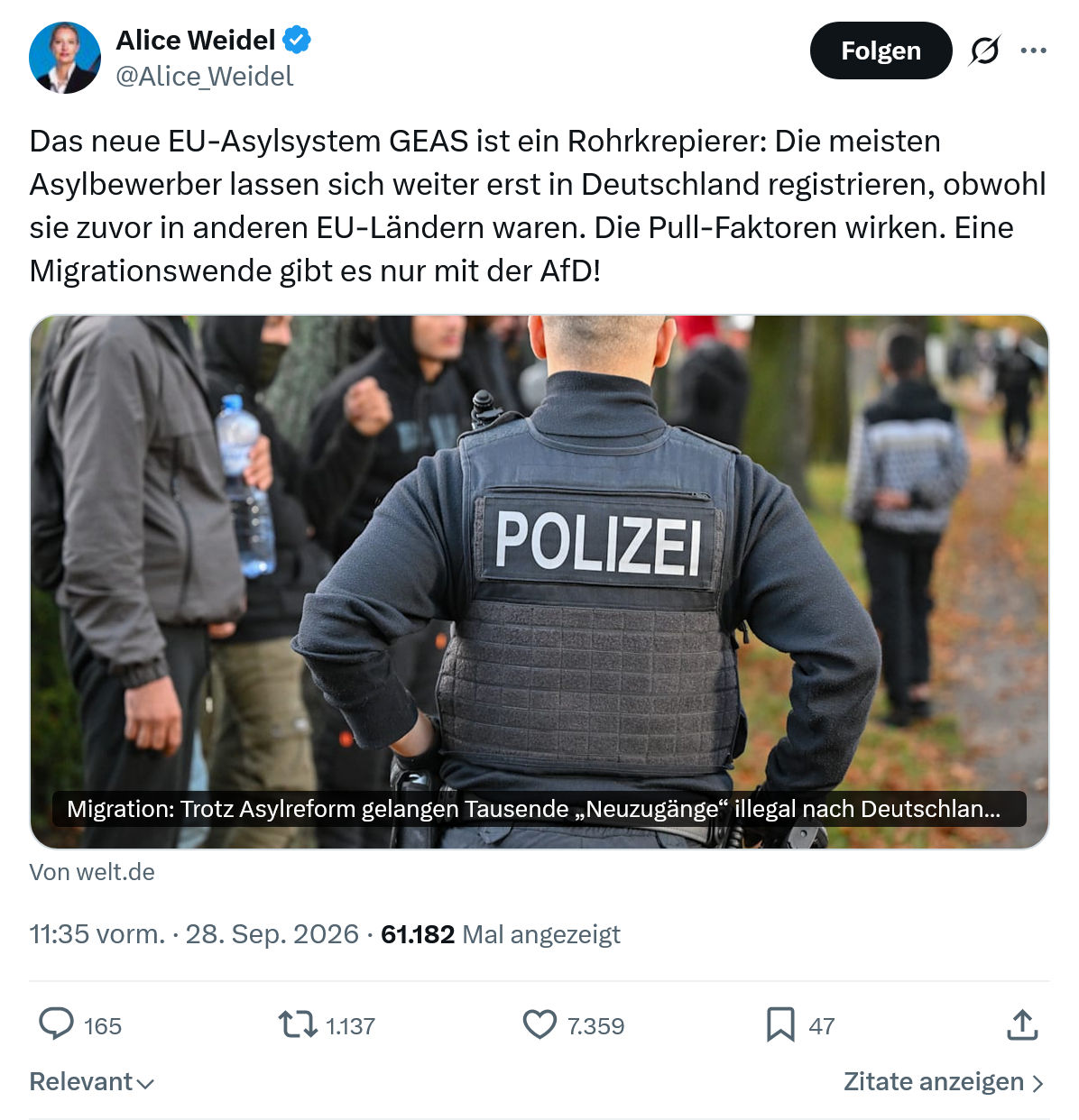 Alice Weidel: Das neue EU-Asylsystem GEAS...