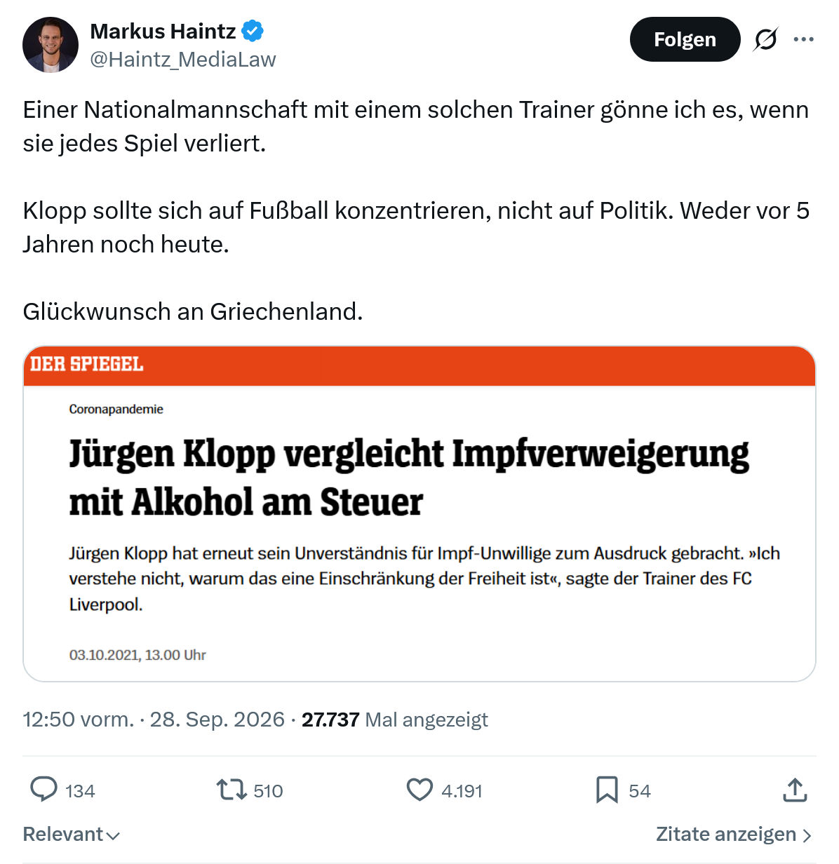 Markus Haintz: Einer Nationalmannschaft...