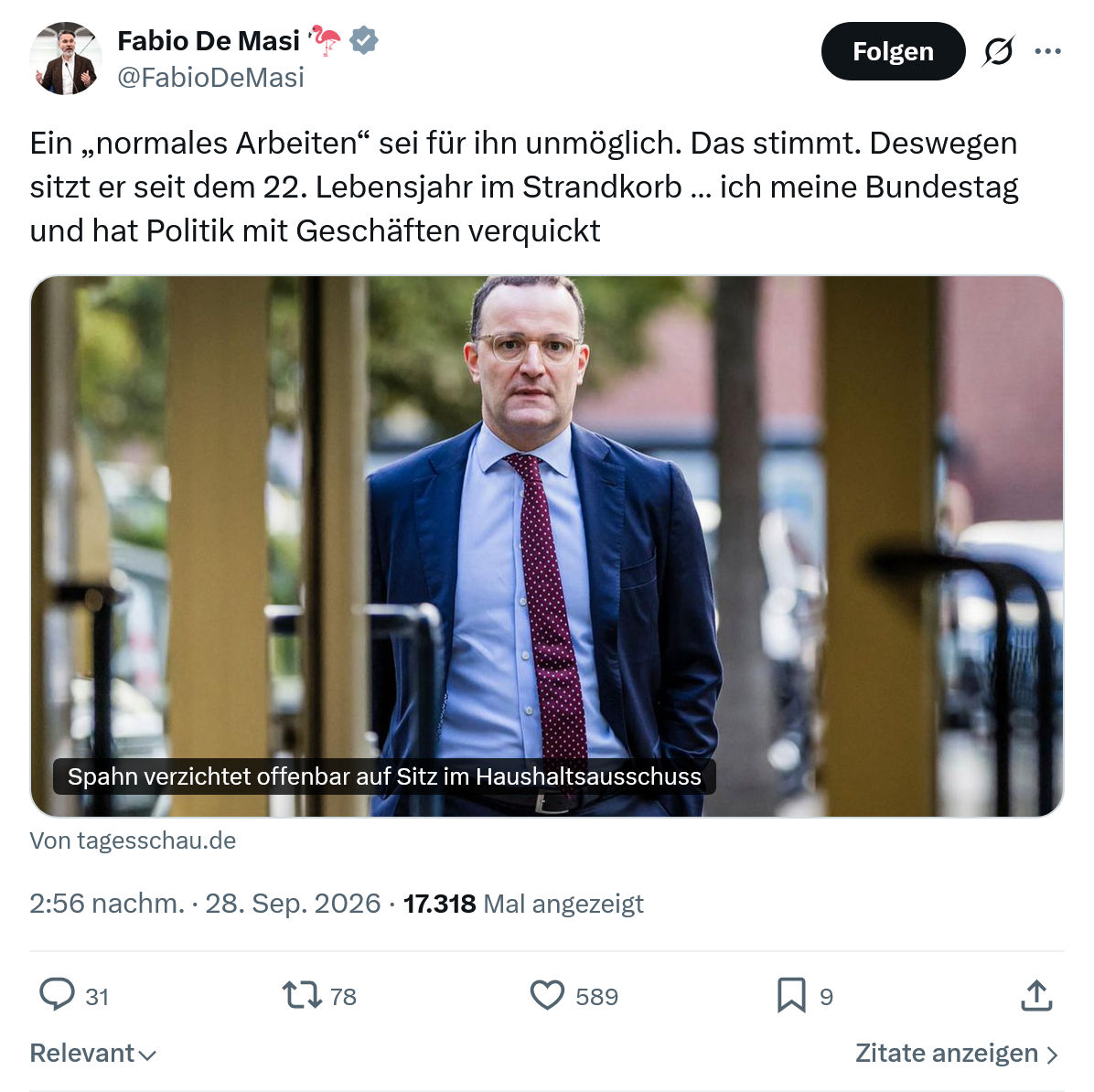 Fabio De Masi: Ein „normales Arbeiten“ sei für ihn...