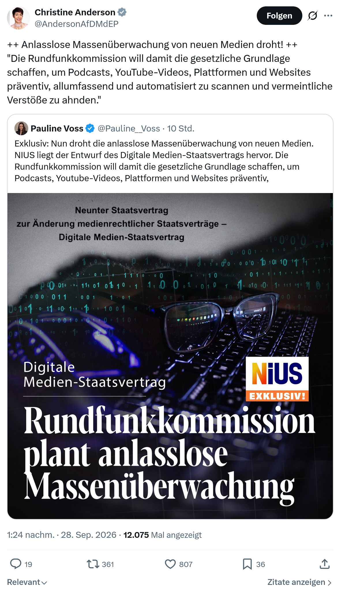 Christine Anderson: Anlasslose Massenüberwachung...