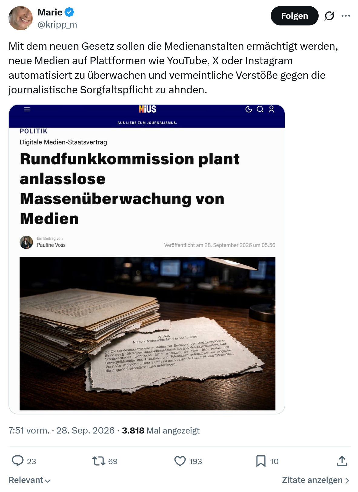 Marie kripp: Mit dem neuen Gesetz...