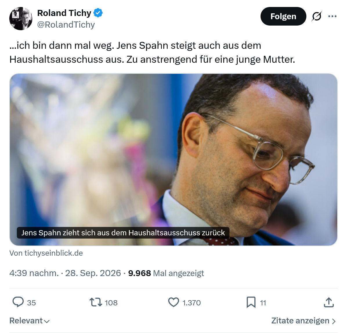 Roland Tichy: ich bin dann mal weg...