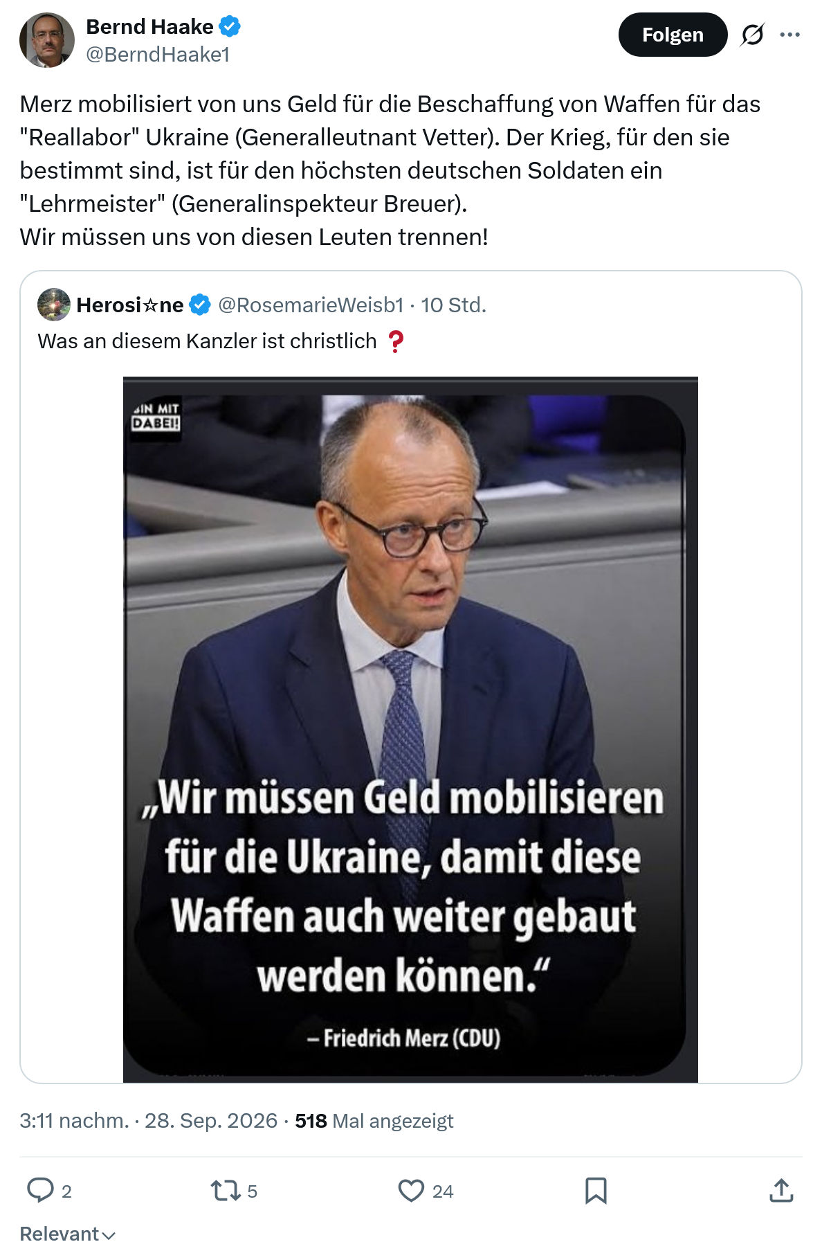 Bernd Haake: Merz mobilisiert von uns Geld...