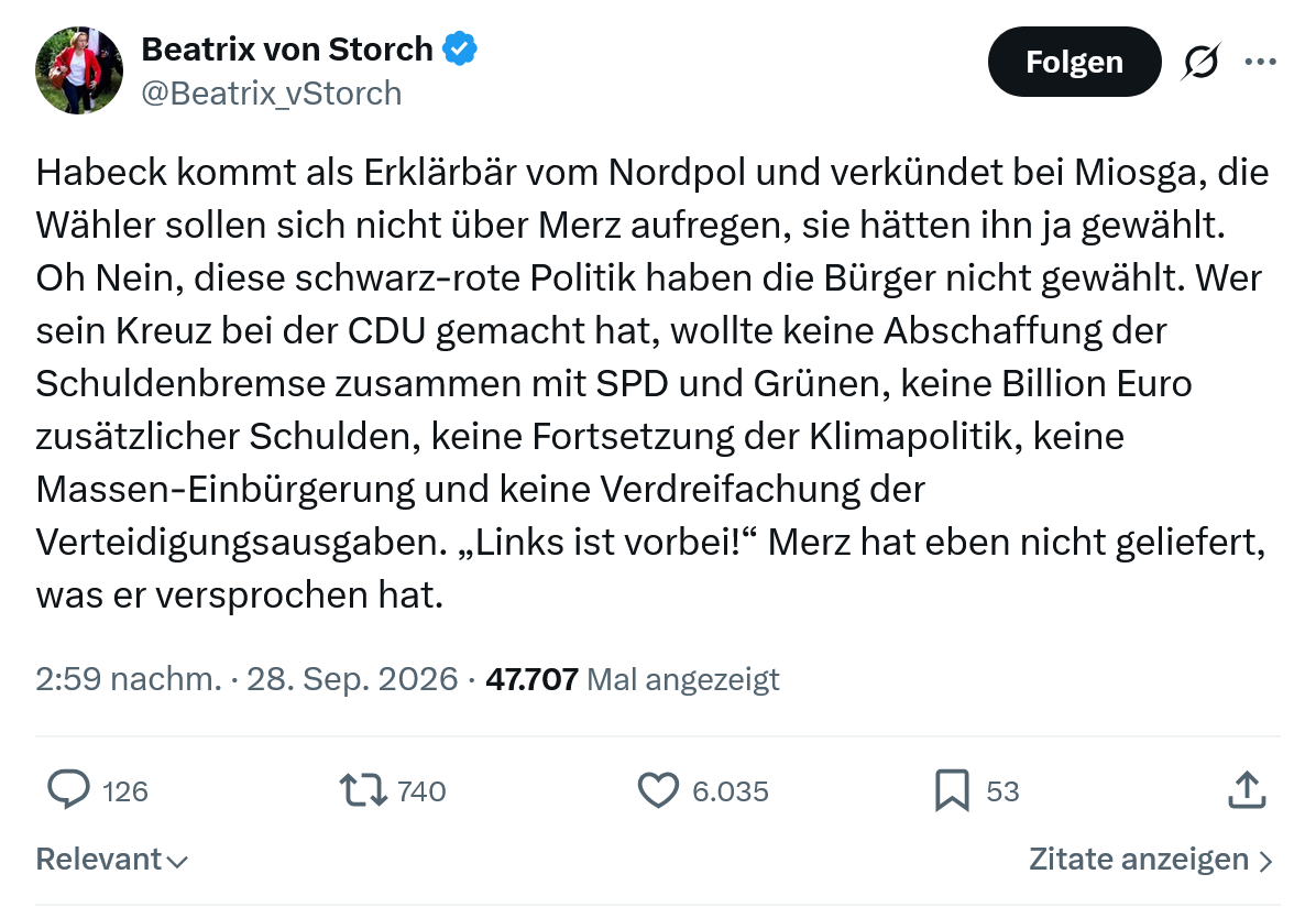 Beatrix von Storch: Habeck kommt als Erklärbär...