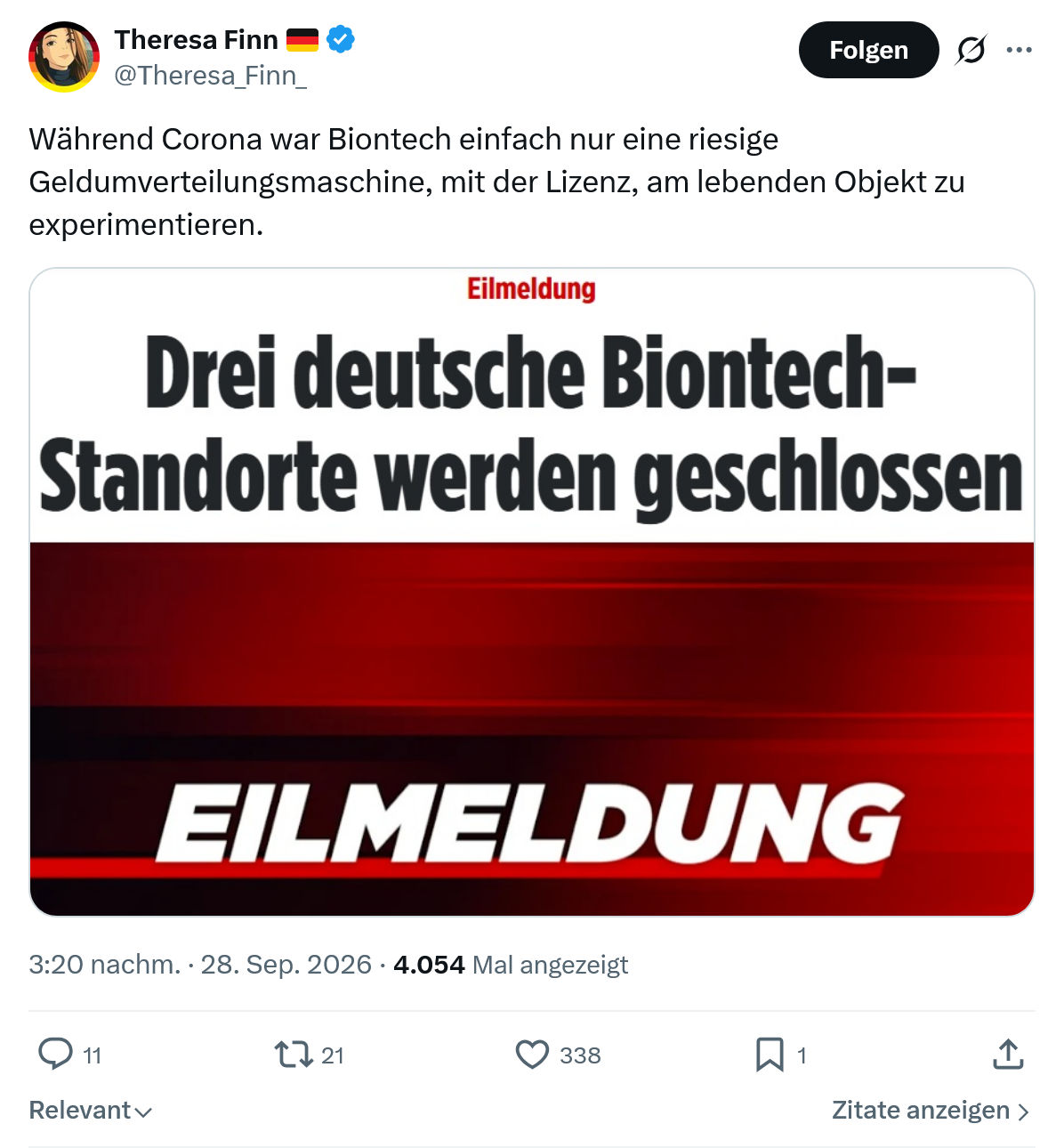 Theresa Finn: Während Corona war Biontech...