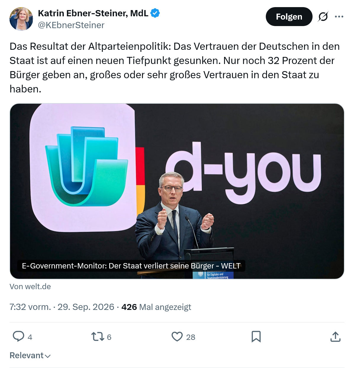 Katrin Ebner-Steiner: Das Resultat der Altparteienpolitik...