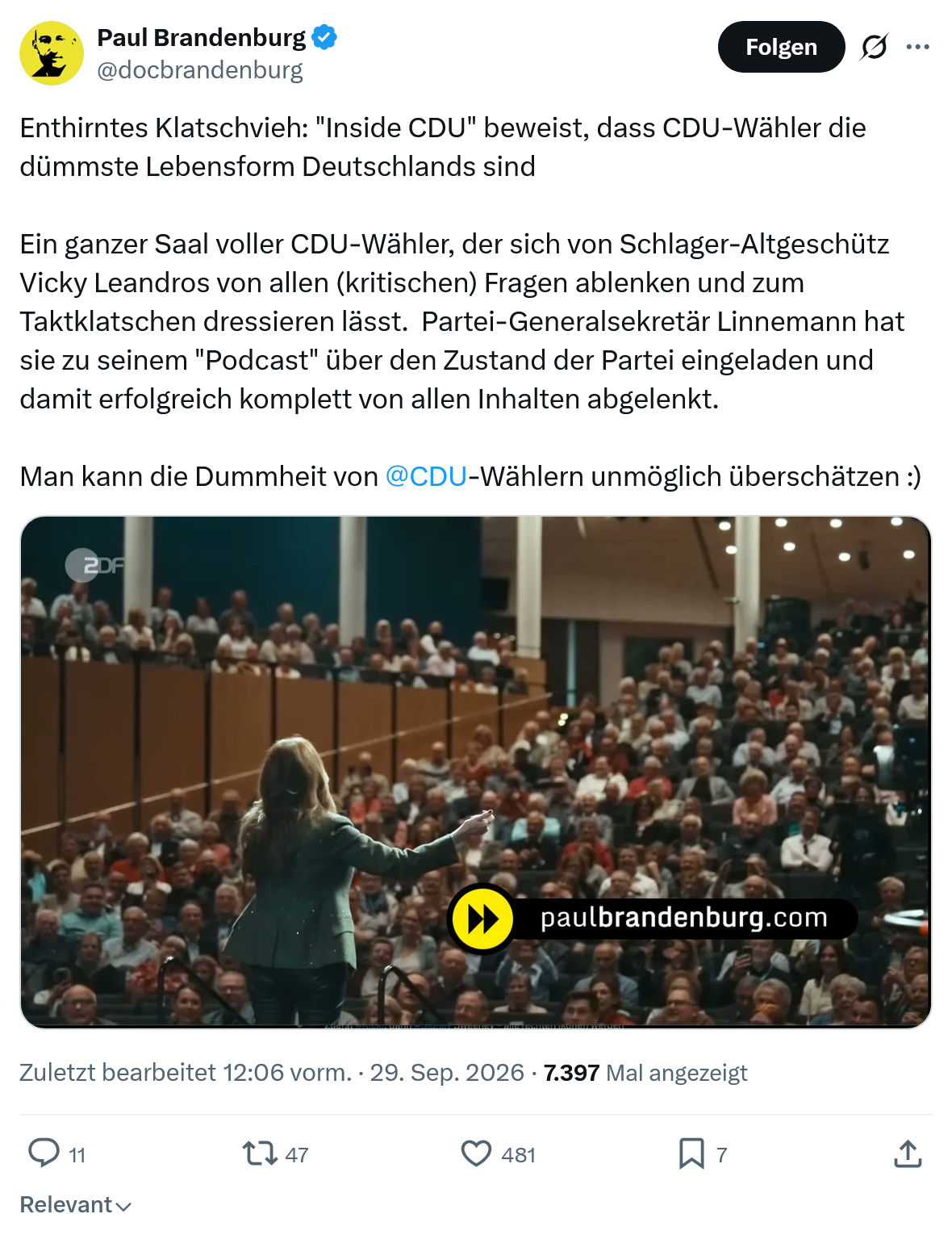 Paul Brandenburg: Enthirntes Klatschvieh...