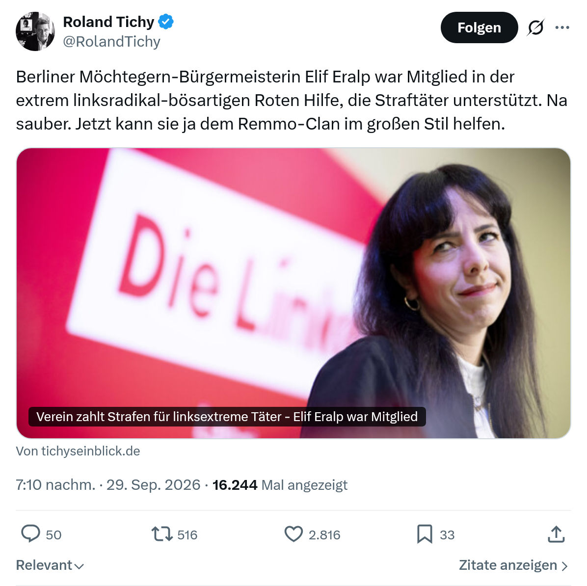 Roland Tichy: Berliner Möchtegern-Bürgermeisterin...