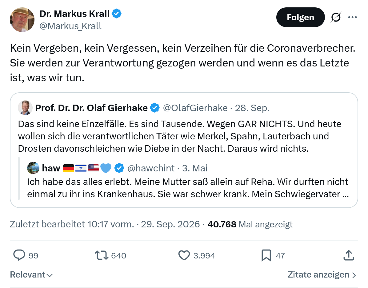 Markus Krall: Kein Vergeben, kein Vergessen, kein Verzeihen...