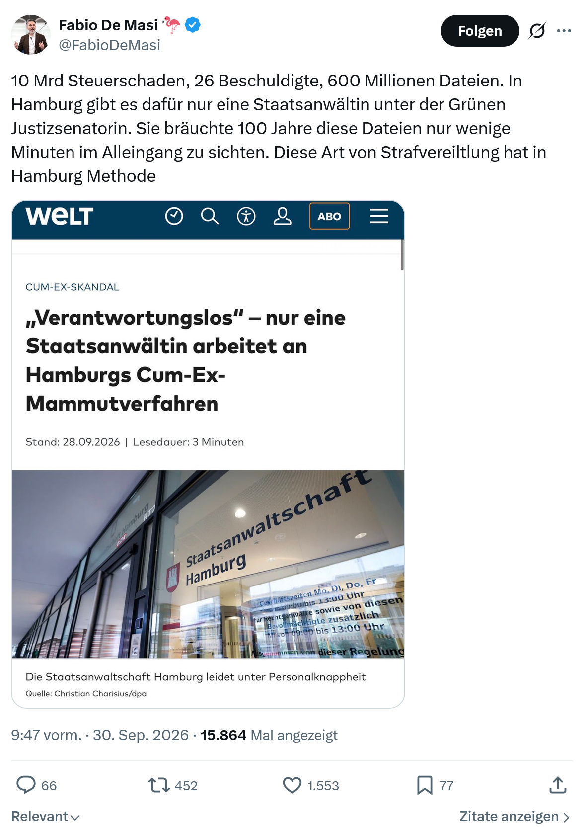 Fabio De Masi: 10 Mrd Steuerschaden, 26 Beschuldigte...