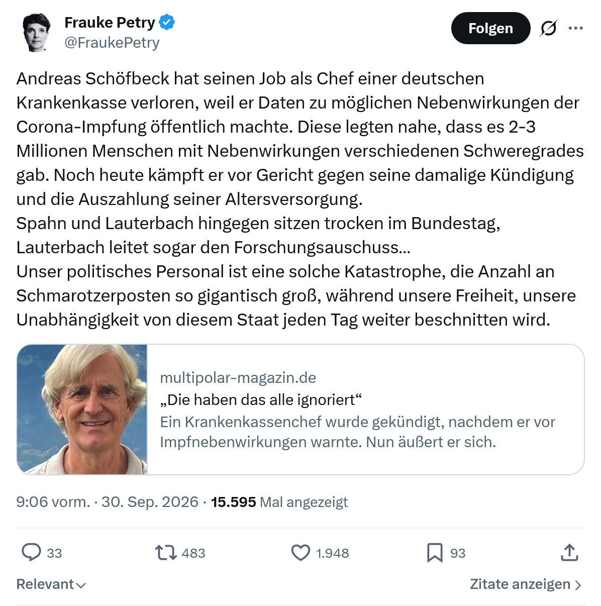 Frauke Petry: Andreas Schöfbeck hat seinen Job...