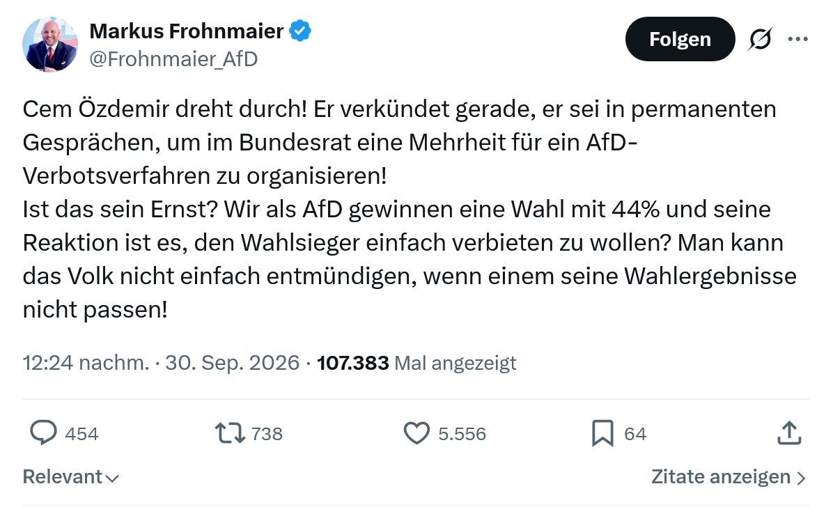 Markus Frohnmaier: Cem Özdemir dreht durch...