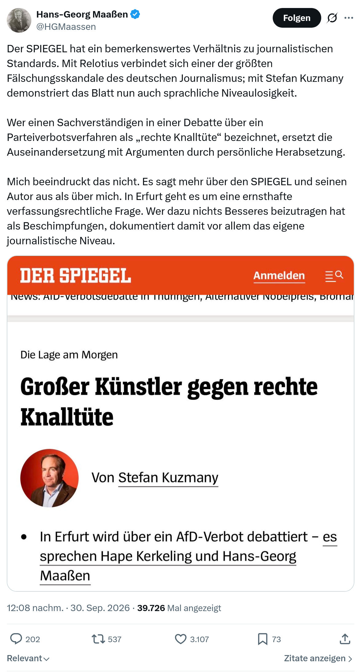 Hans-Georg Maaßen: Der SPIEGEL hat ein bemerkenswertes...