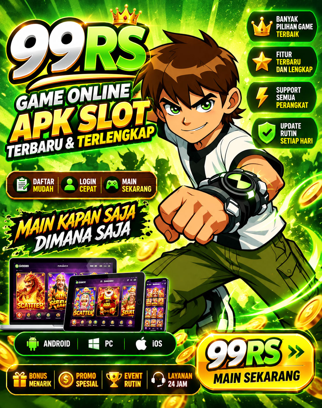 Banner Aplikasi 99RS dengan akses aplikasi digital