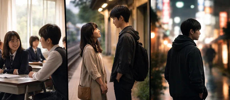 Collage de series japonesas con escenas de romance, comedia y thriller