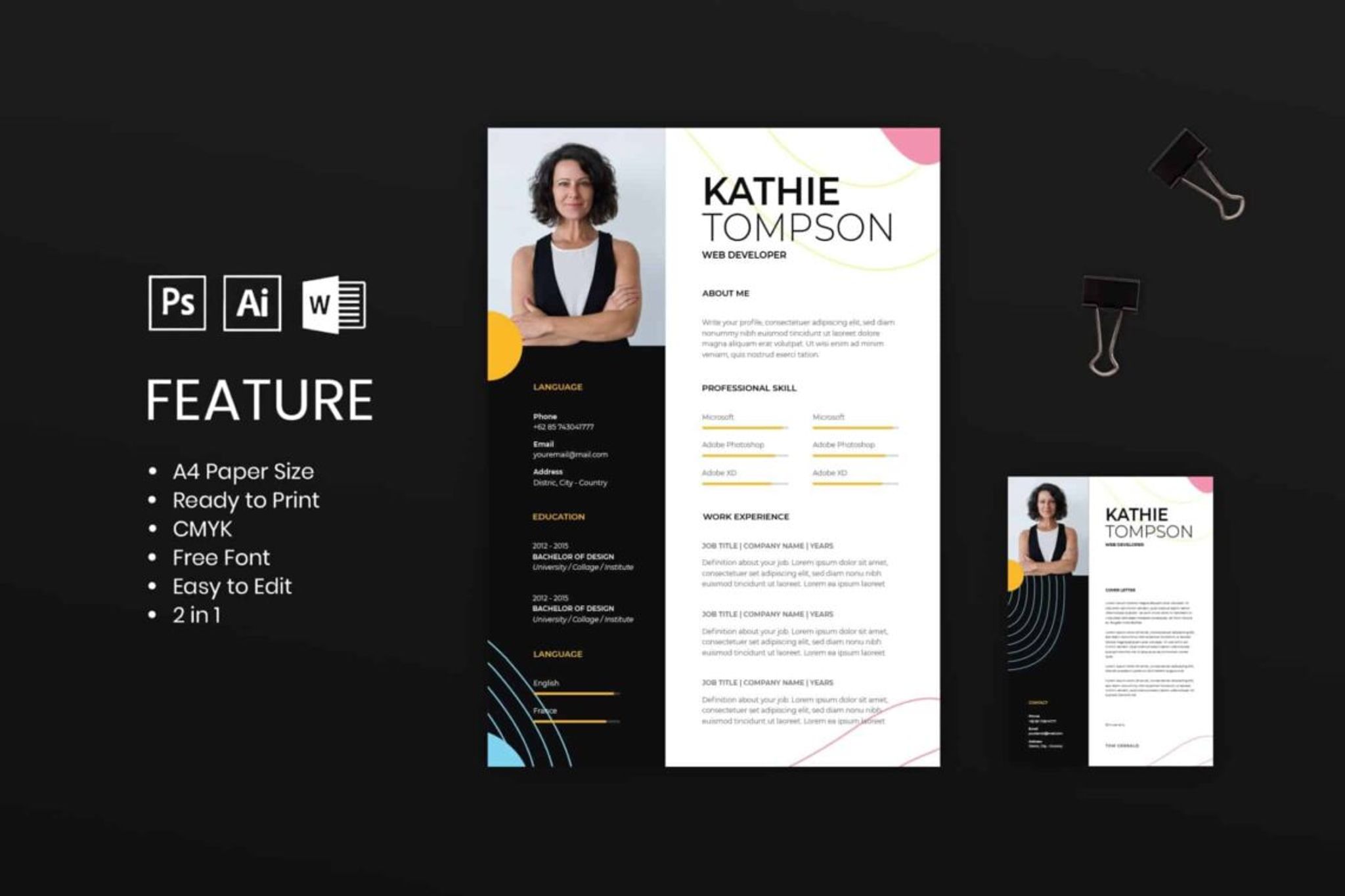 Black White Theme CV Resume professional resume template - Black White Theme CV Resume