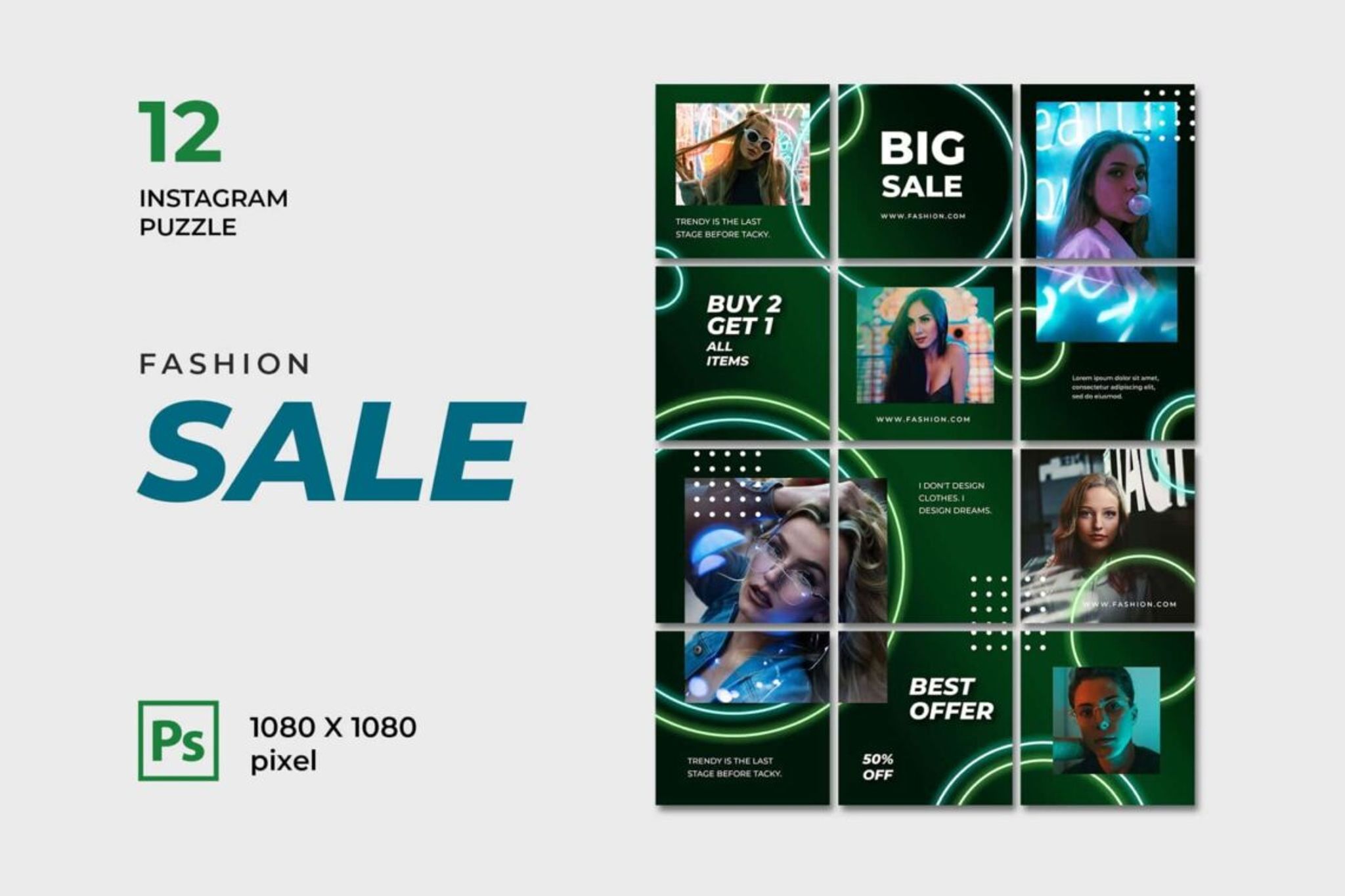 Instagram Puzzle – Green Neon Fashion