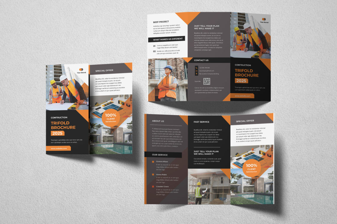 Black Orange Contruction Trifold Brochure