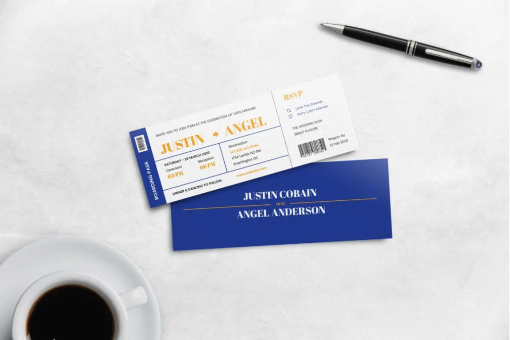 Boarding Pass Wedding Invitation Blue Themejpg