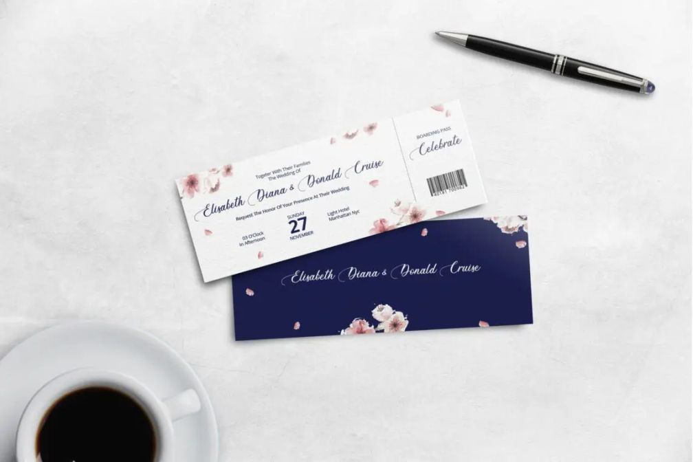 Boarding Pass Wedding Invitation Navy Blue Theme 1jpg