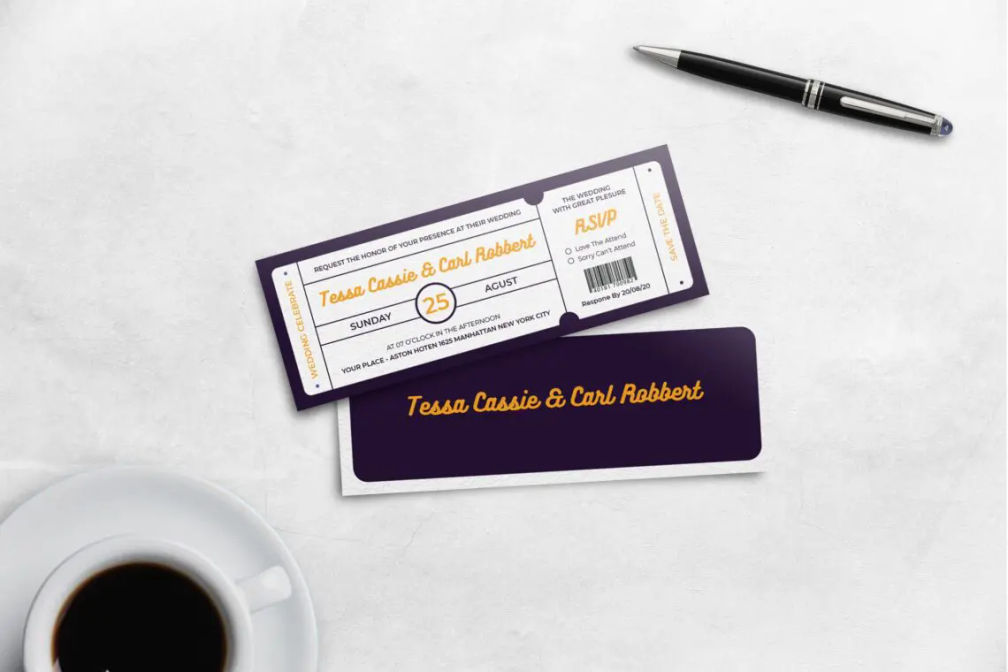 Boarding Pass Wedding Invitation Purple Themejpg
