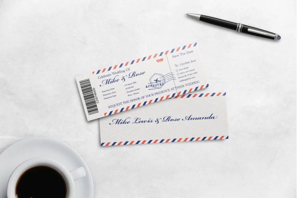Boarding Pass Wedding Invitation White Classic Themejpg